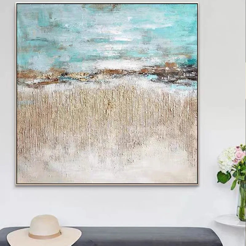 Modern Abstract Oil Painting on Canvas, Pink Flower Wall Art, Hand Painted, No Frame, Gold Foil Texture, Living Room, Home Decor